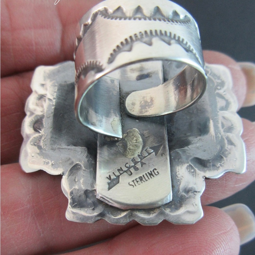 Navajo -VINCENT PLATERO -Hand Tooled Stamped Adjustable Shank - Picture 2 of 2